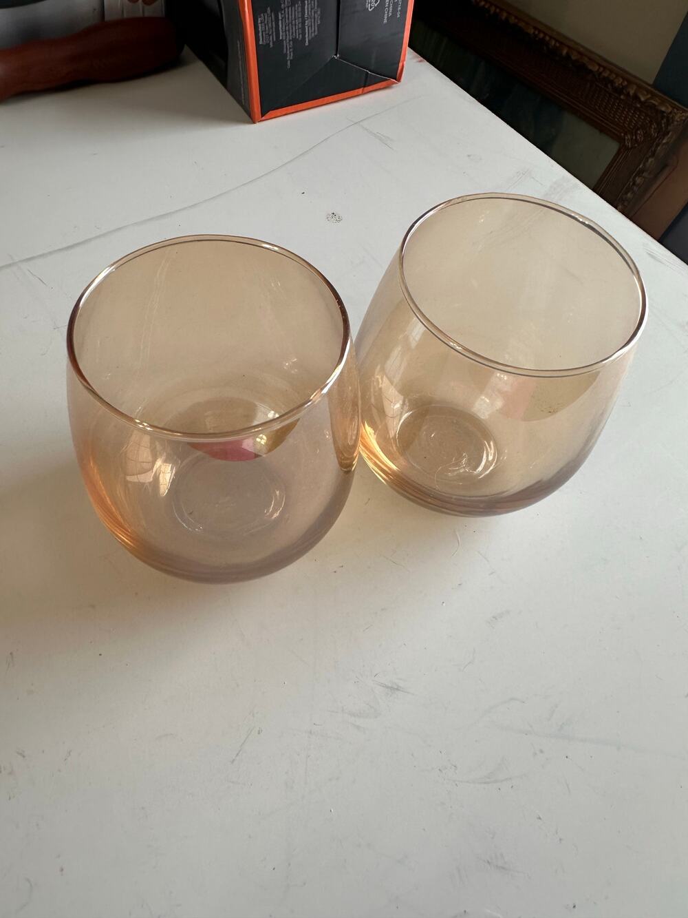 2 Stemless Wine Glasses in Brown glass
